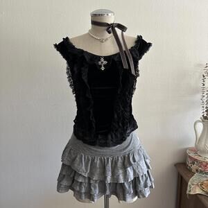 Black velvet goth tank top with cross